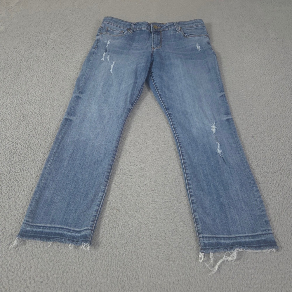 Kut from the Kloth Jeans Womens 14 Blue Straight Leg Distressed Raw Hem Denim